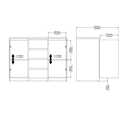 Naia Sideboard with 4 Drawers and 2 Doors in Concrete and White High Gloss