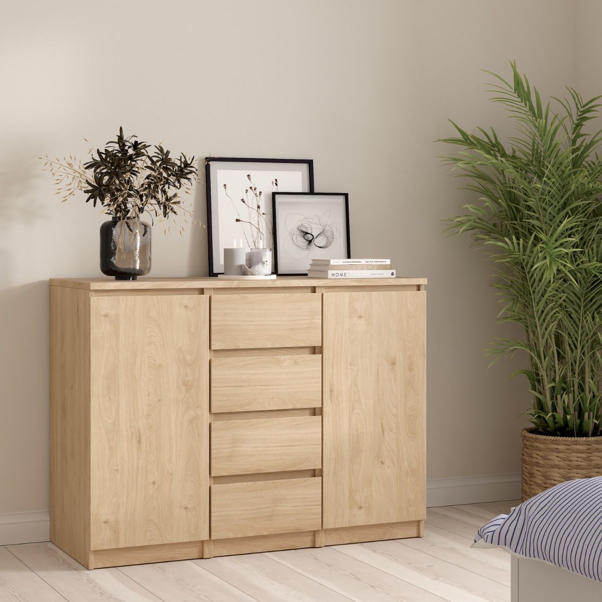 Naia Sideboard with 4 Drawers and 2 Doors in Jackson Hickory Oak