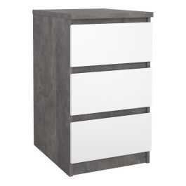 Naia Bedside Table 3 Drawers in Concrete and White Gloss