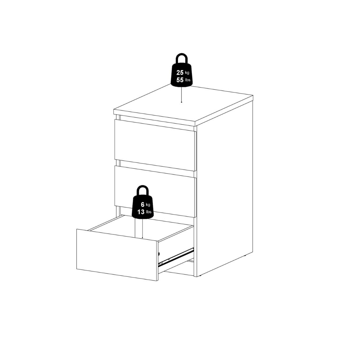 Naia Bedside Table 3 Drawers in Concrete and White Gloss