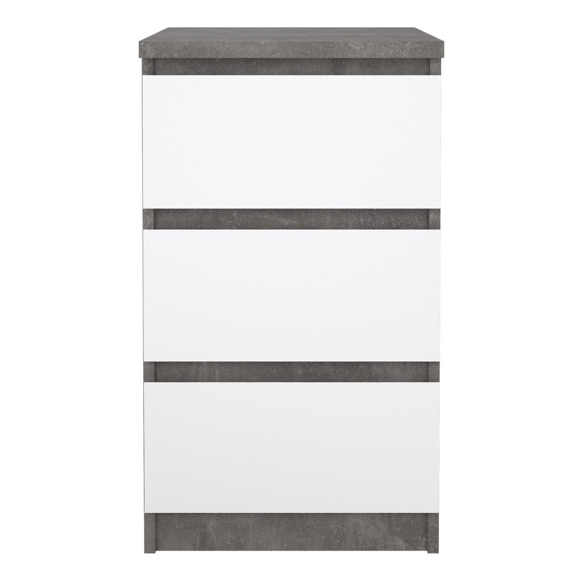 Naia Bedside Table 3 Drawers in Concrete and White Gloss