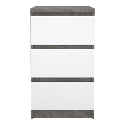 Naia Bedside Table 3 Drawers in Concrete and White Gloss