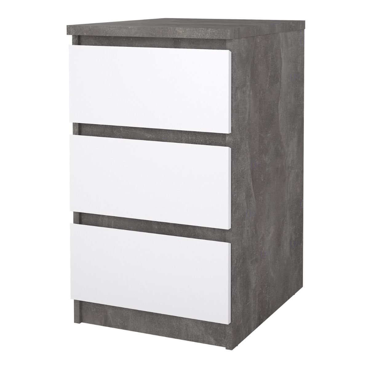 Naia Bedside Table 3 Drawers in Concrete and White Gloss