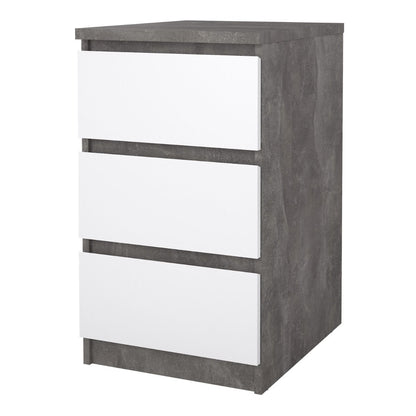 Naia Bedside Table 3 Drawers in Concrete and White Gloss