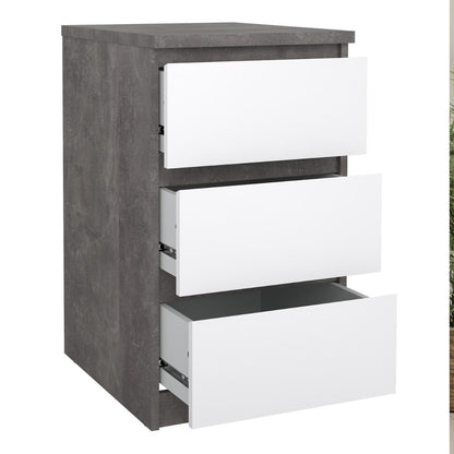 Naia Bedside Table 3 Drawers in Concrete and White Gloss