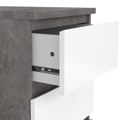 Naia Bedside Table 3 Drawers in Concrete and White Gloss