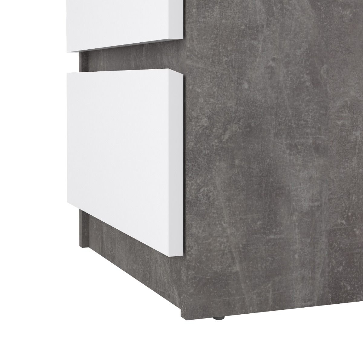 Naia Bedside Table 3 Drawers in Concrete and White Gloss