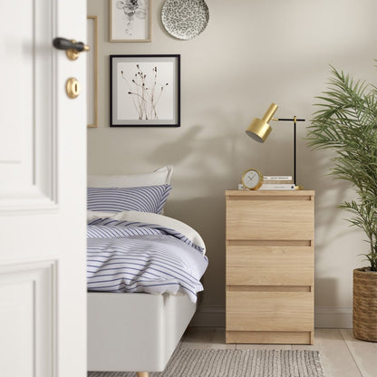 Naia Bedside Table with 3 Drawers in Jackson Hickory Oak