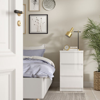 Naia Bedside with 3 Drawers in White High Gloss