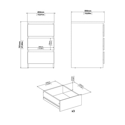 Naia Bedside with 3 Drawers in White High Gloss