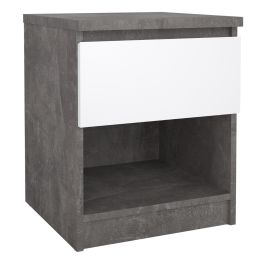 Naia Bedside Table 1 Drawer in Concrete and White Gloss