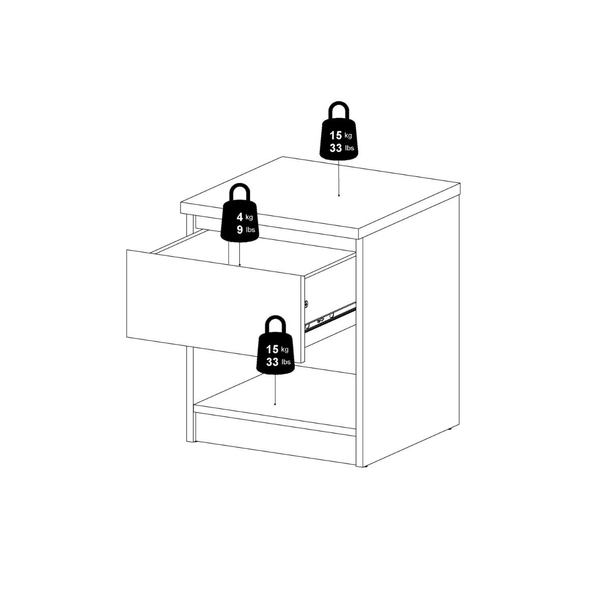 Naia Bedside Table 1 Drawer in Concrete and White Gloss