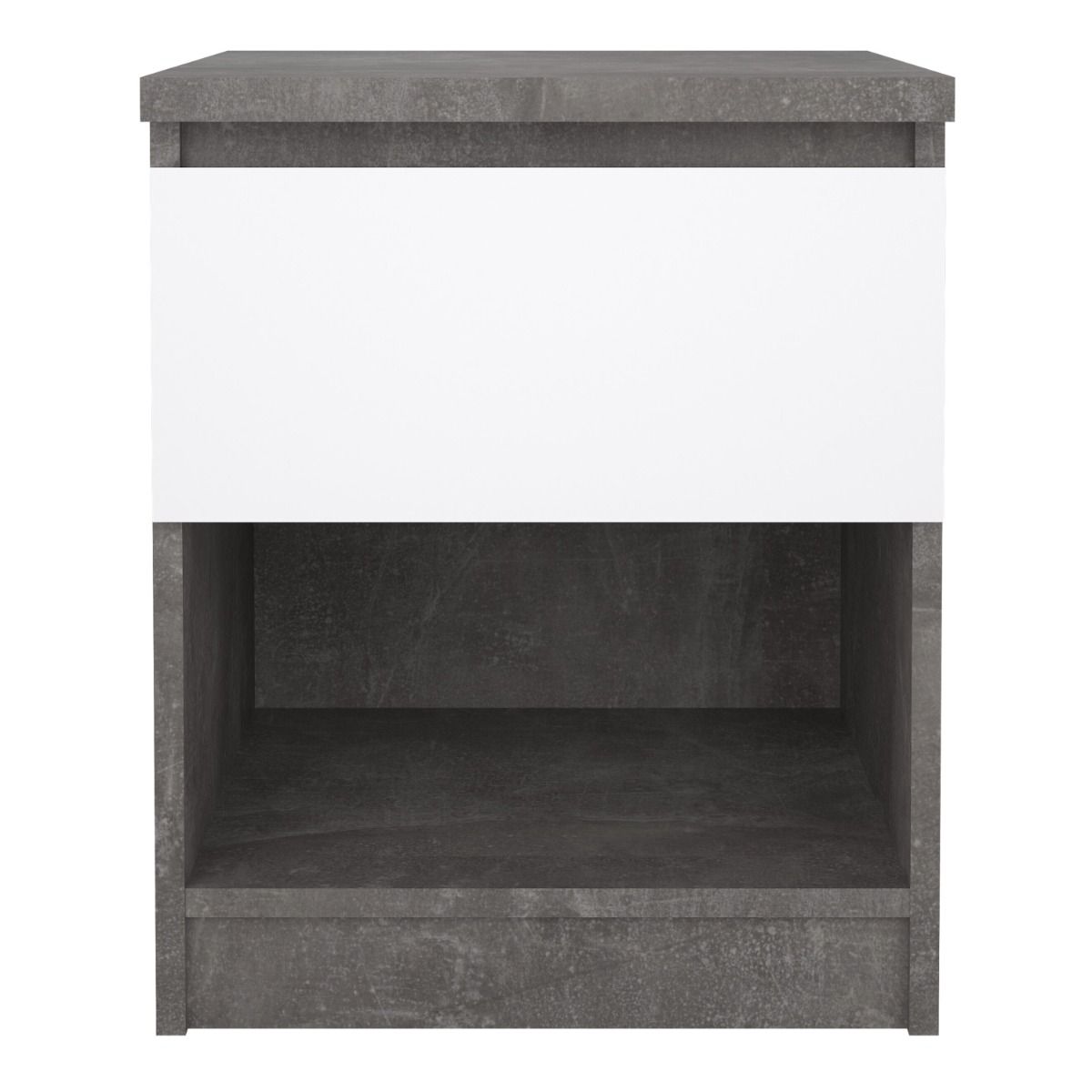 Naia Bedside Table 1 Drawer in Concrete and White Gloss