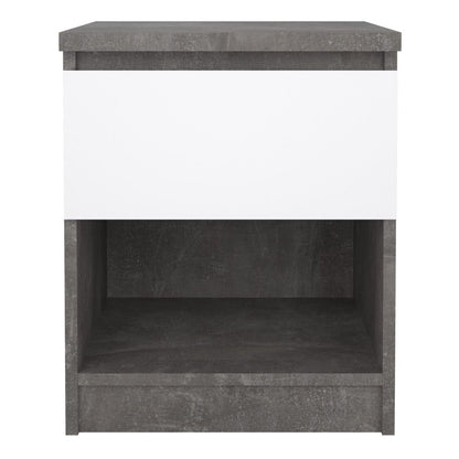 Naia Bedside Table 1 Drawer in Concrete and White Gloss