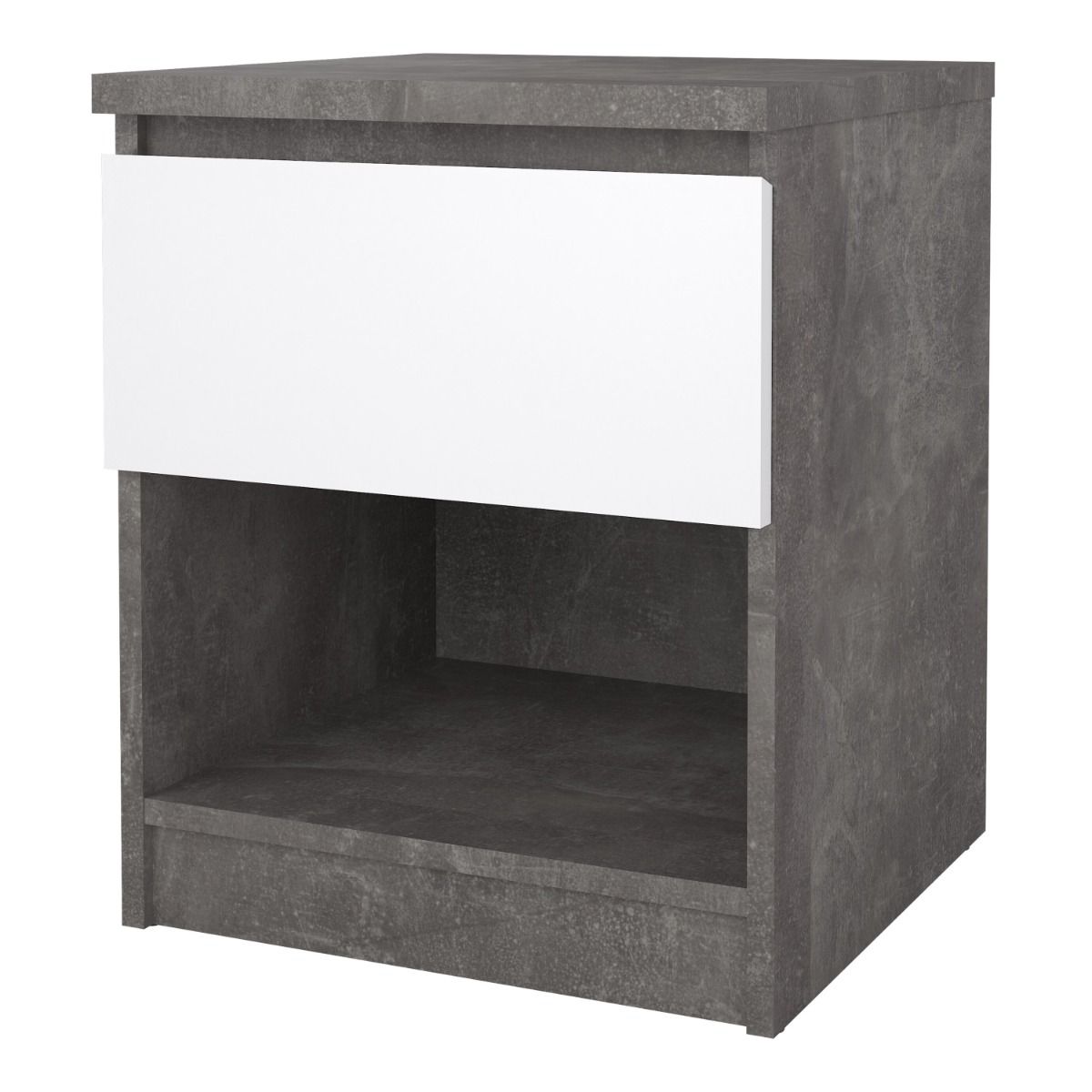 Naia Bedside Table 1 Drawer in Concrete and White Gloss