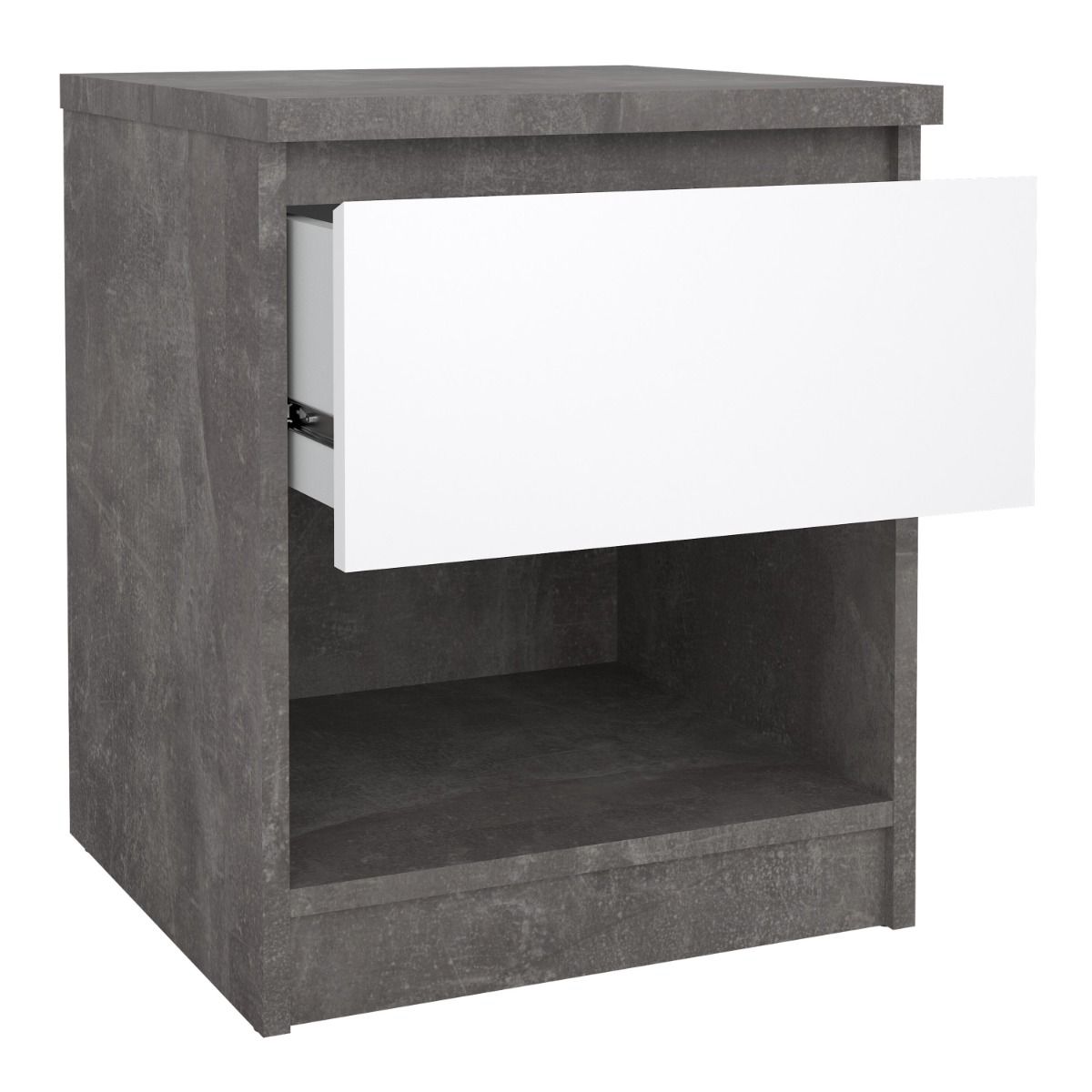 Naia Bedside Table 1 Drawer in Concrete and White Gloss