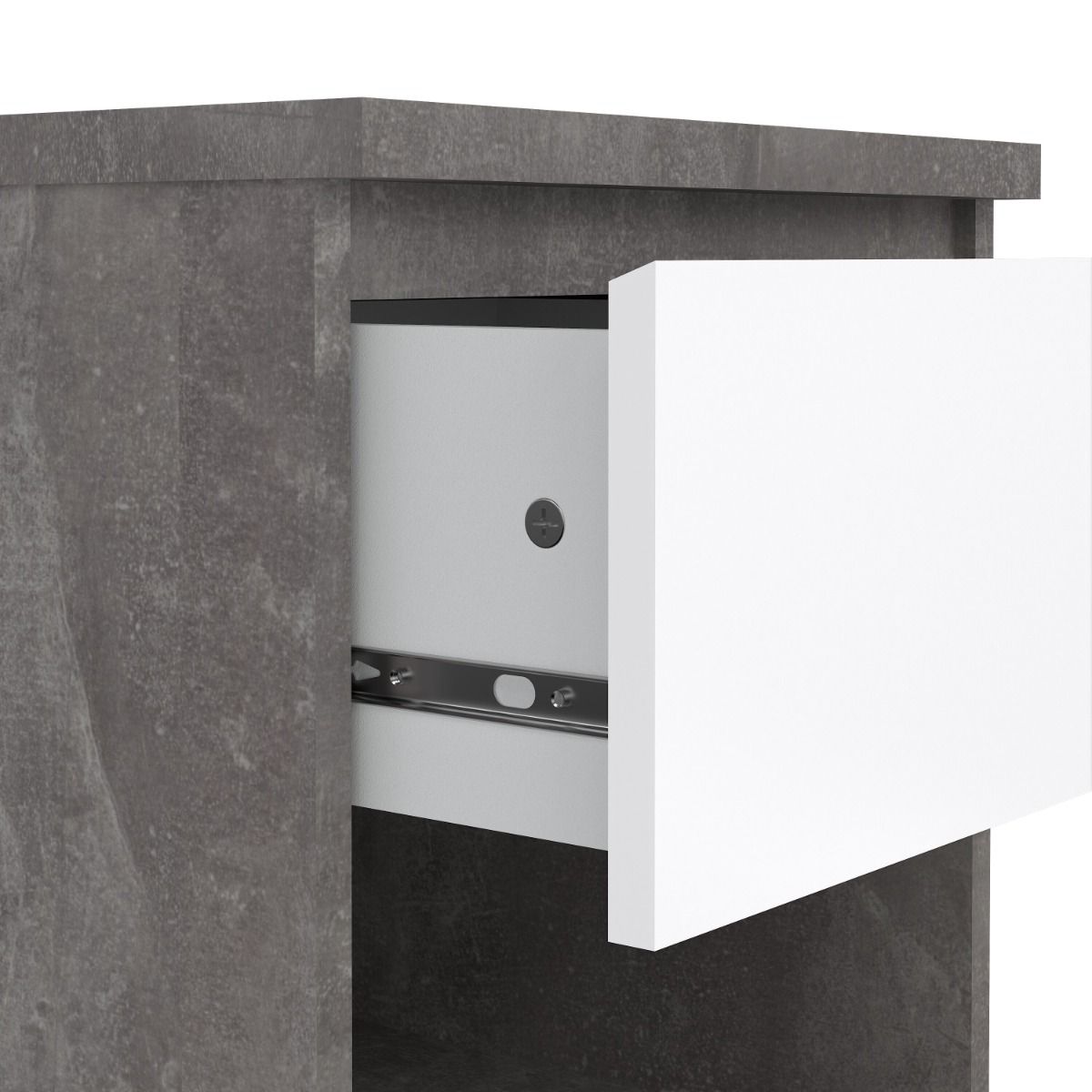 Naia Bedside Table 1 Drawer in Concrete and White Gloss