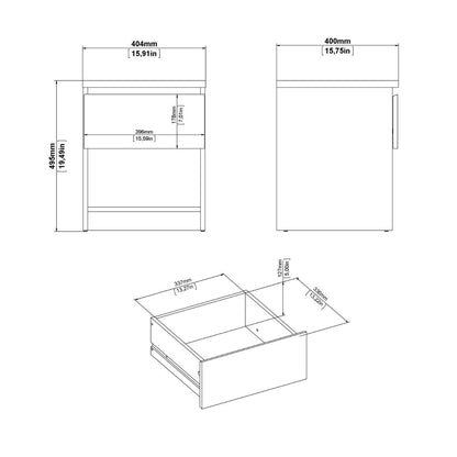 Naia Bedside Table 1 Drawer in Concrete and White Gloss