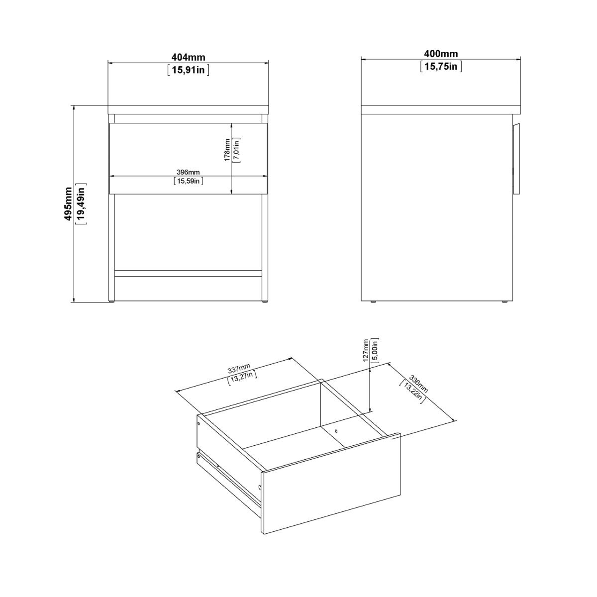 Naia Bedside with 1 Drawer 1 Shelf in White High Gloss
