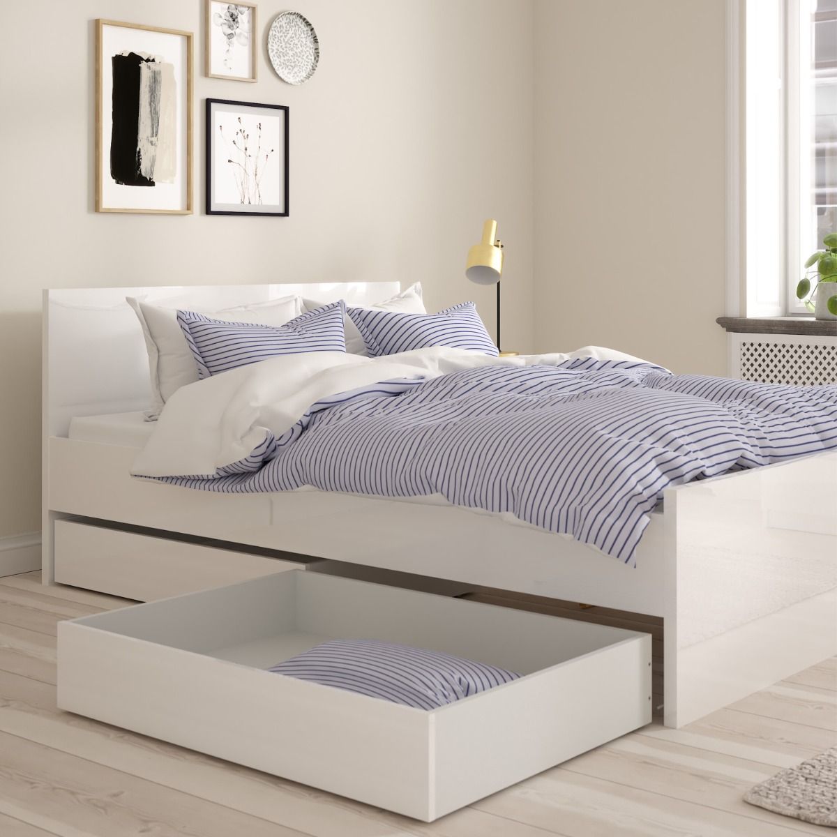 Naia Underbed Drawers Set in White High Gloss
