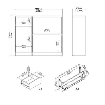 Naia Shoe Cabinet with 2 Flip Down Doors 1 Door and 1 Drawer in Black Matt