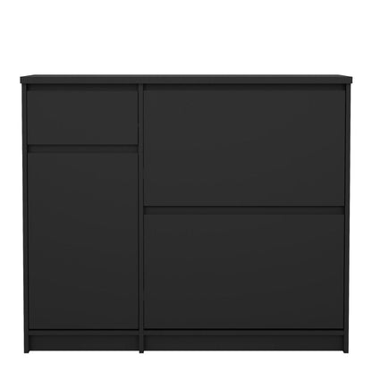 Naia Shoe Cabinet with 2 Flip Down Doors 1 Door and 1 Drawer in Black Matt