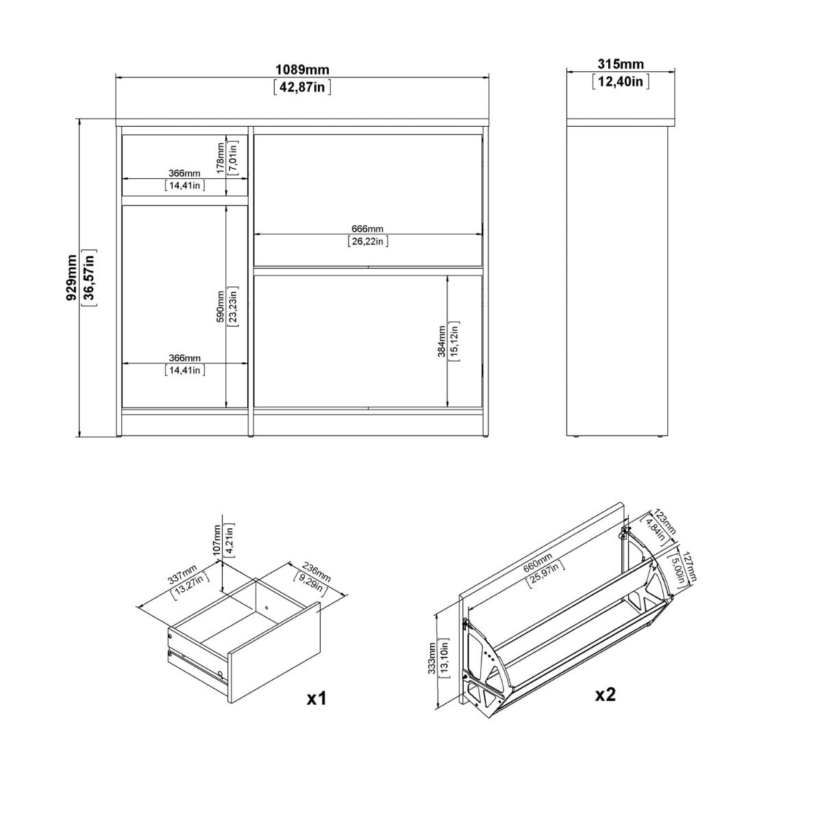 Naia Shoe Cabinet with 2 Flip Down Doors 1 Door and 1 Drawer in Concrete and White High Gloss