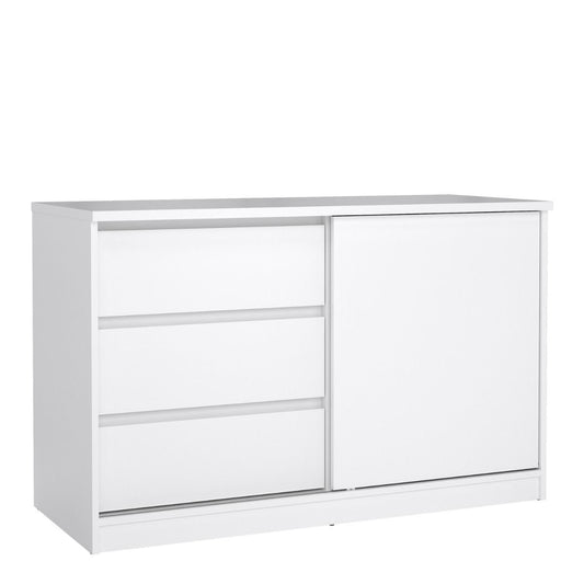 Naia Storage Unit with 1 Sliding Door and 3 Drawers in White High Gloss