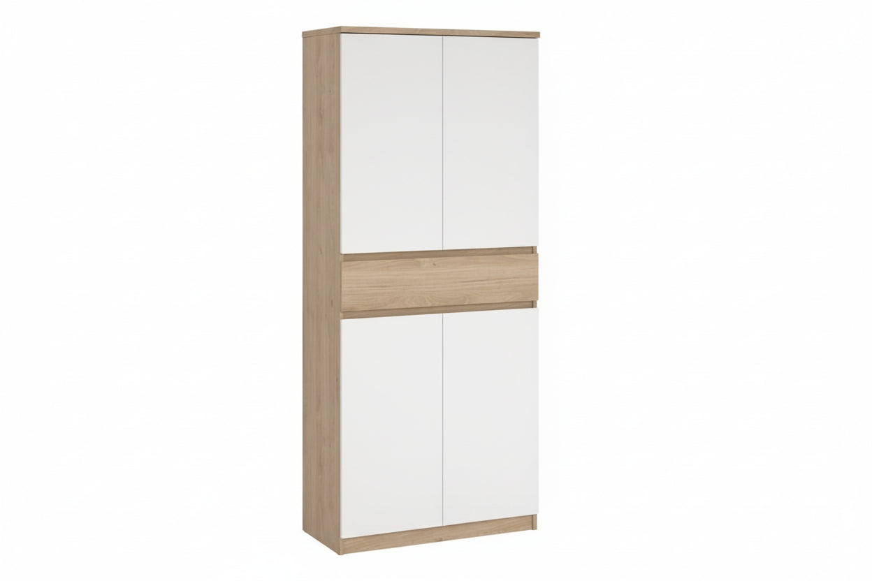 Naia Tall Shoe Cabinet with 4 Doors and 1 Drawer in Oak and White