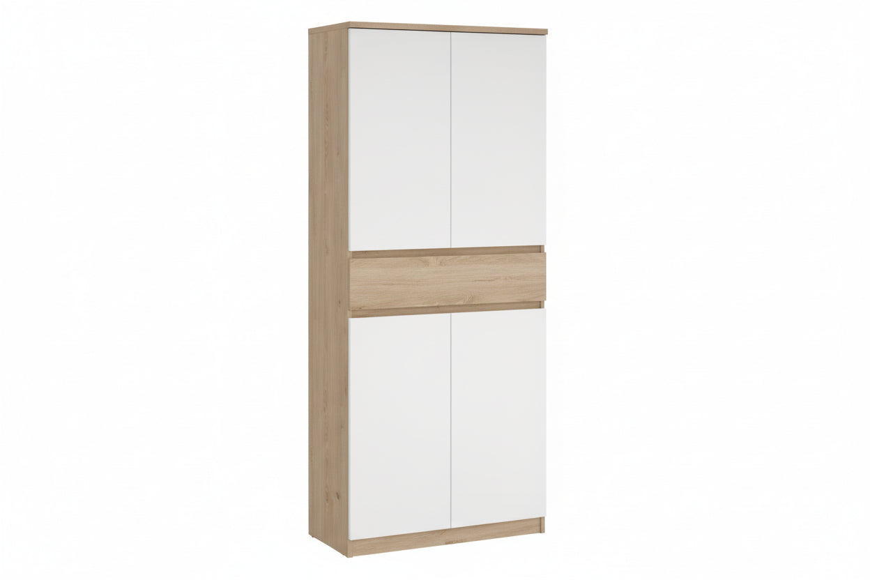 Naia Tall Shoe Cabinet with 4 Doors and 1 Drawer in Oak and White
