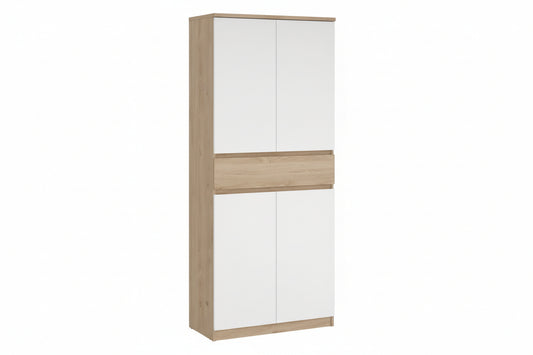 Naia Tall Shoe Cabinet with 4 Doors and 1 Drawer in Oak and White