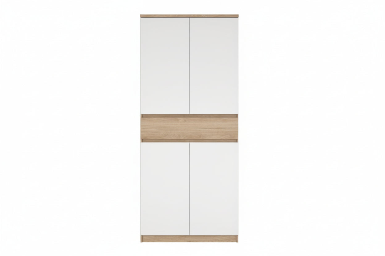 Naia Tall Shoe Cabinet with 4 Doors and 1 Drawer in Oak and White