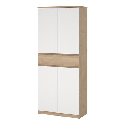 Naia Tall Shoe Cabinet with 4 Doors and 1 Drawer in Oak and White