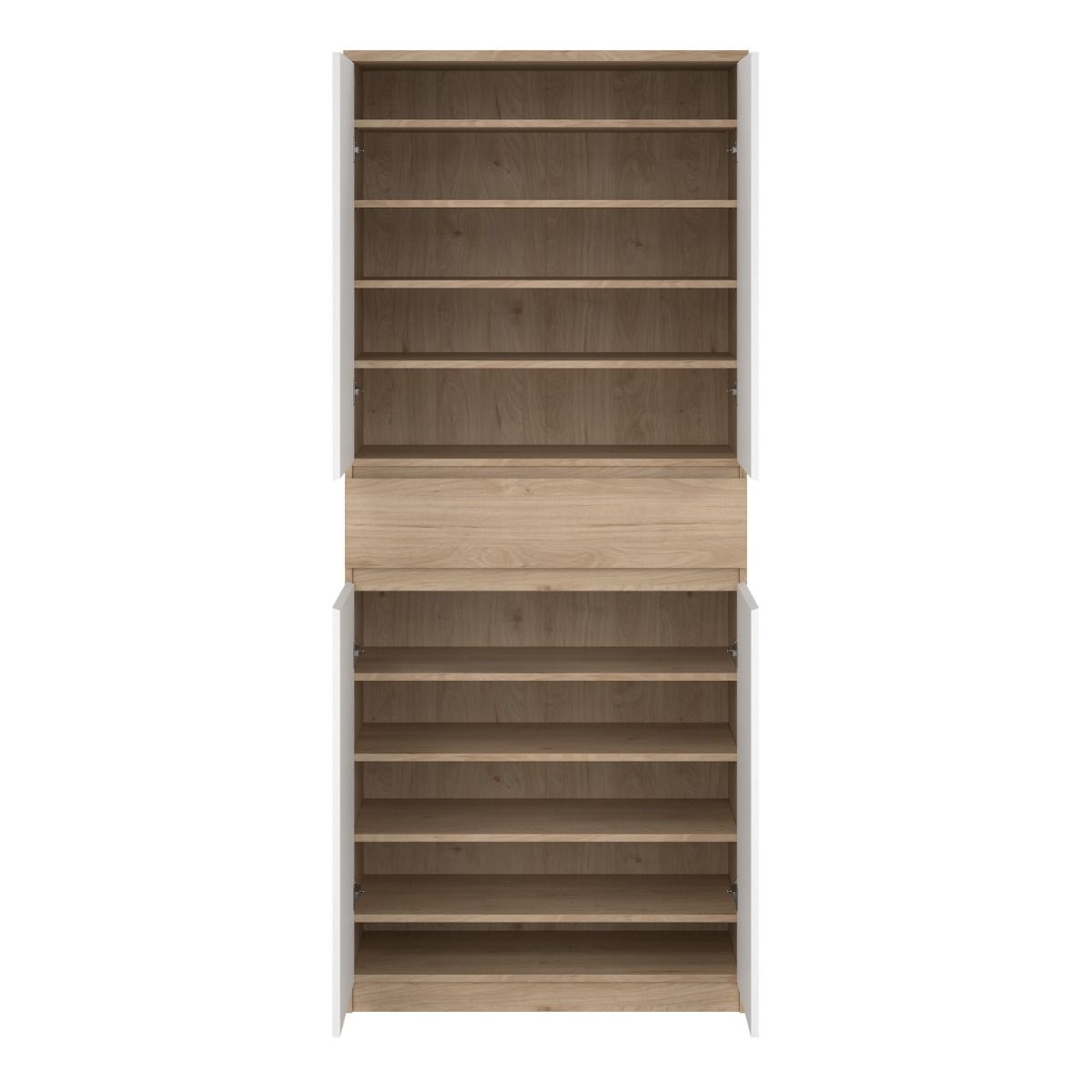 Naia Tall Shoe Cabinet with 4 Doors and 1 Drawer in Oak and White