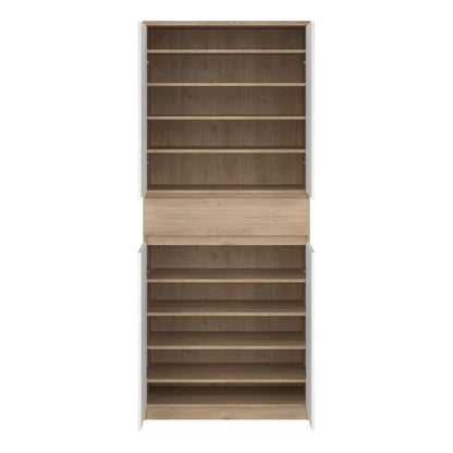 Naia Tall Shoe Cabinet with 4 Doors and 1 Drawer in Oak and White