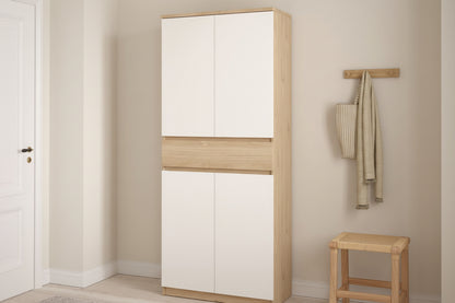 Naia Tall Shoe Cabinet with 4 Doors and 1 Drawer in Oak and White