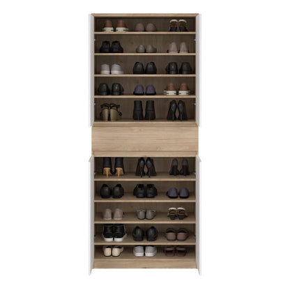 Naia Tall Shoe Cabinet with 4 Doors and 1 Drawer in Oak and White