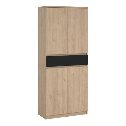 Naia Tall Shoe Cabinet with 4 Doors and 1 Drawer in Oak and Black