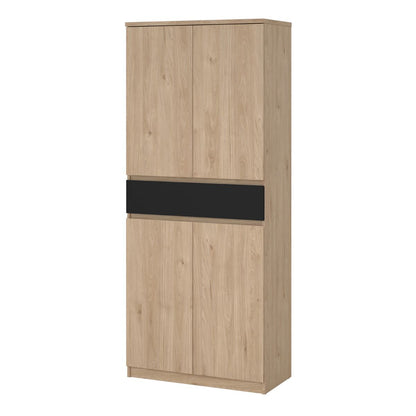 Naia Tall Shoe Cabinet with 4 Doors and 1 Drawer in Oak and Black