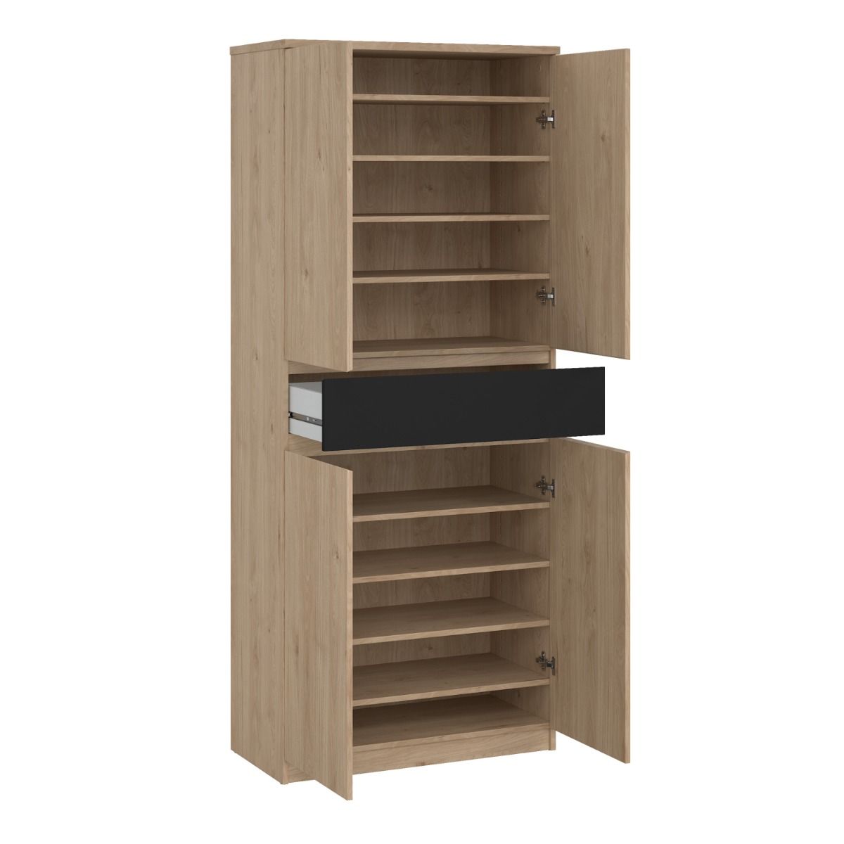 Naia Tall Shoe Cabinet with 4 Doors and 1 Drawer in Oak and Black