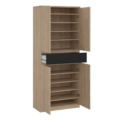 Naia Tall Shoe Cabinet with 4 Doors and 1 Drawer in Oak and Black