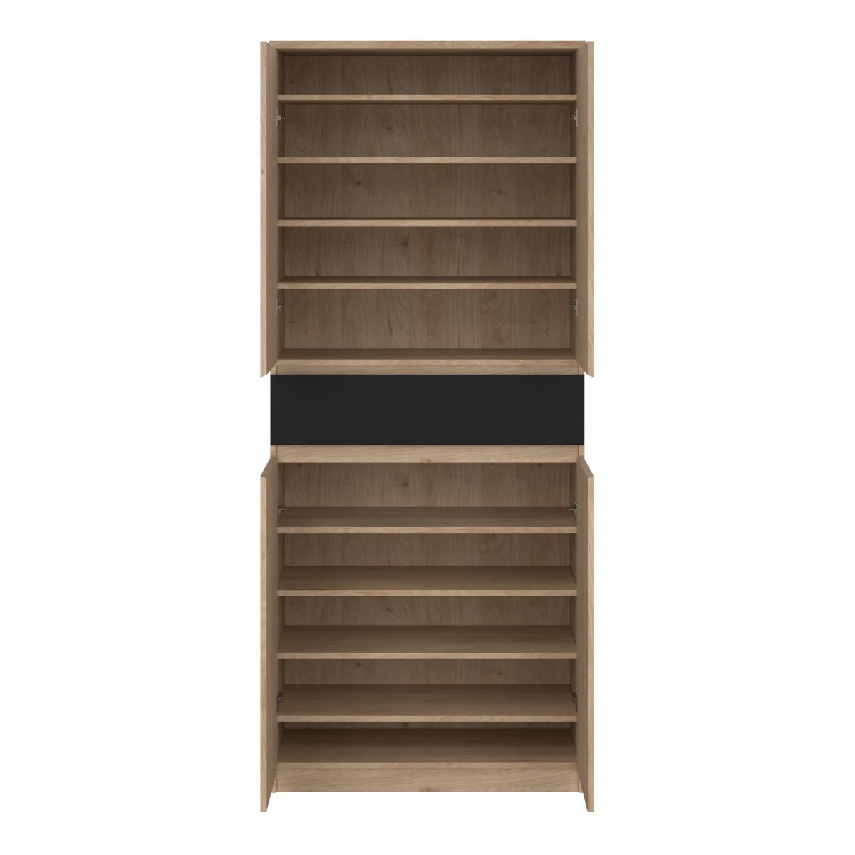 Naia Tall Shoe Cabinet with 4 Doors and 1 Drawer in Oak and Black
