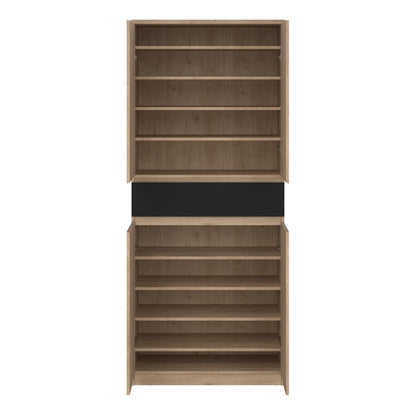 Naia Tall Shoe Cabinet with 4 Doors and 1 Drawer in Oak and Black