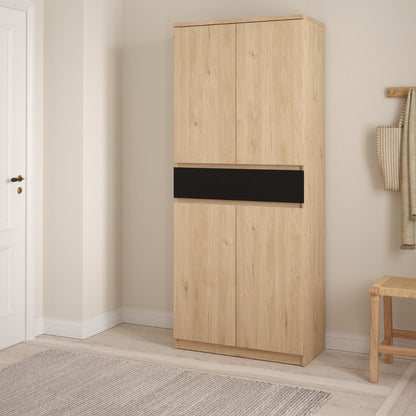 Naia Tall Shoe Cabinet with 4 Doors and 1 Drawer in Oak and Black