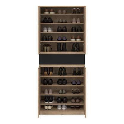 Naia Tall Shoe Cabinet with 4 Doors and 1 Drawer in Oak and Black
