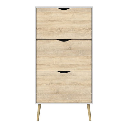Oslo 3 Drawer Shoe Cabinet in White and Oak