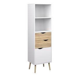 Oslo Bookcase with 2 Drawers and 1 Door White and Oak