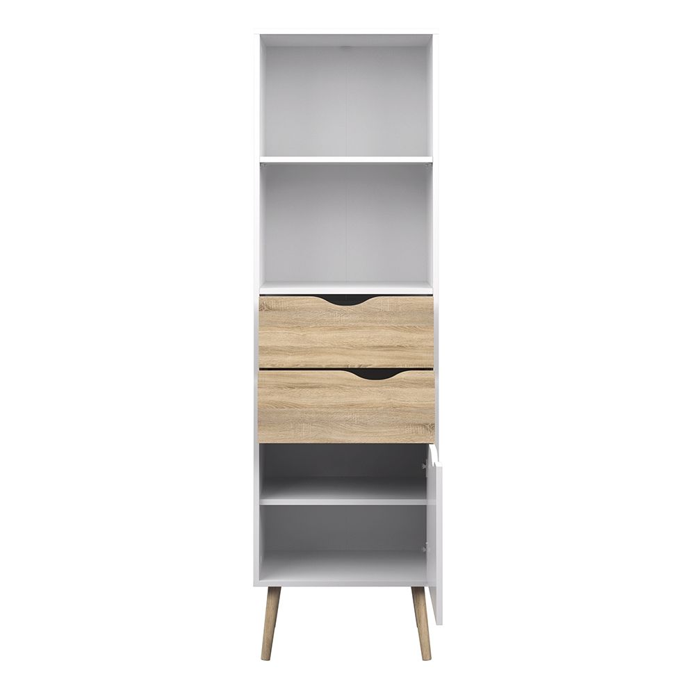 Oslo Bookcase with 2 Drawers and 1 Door White and Oak