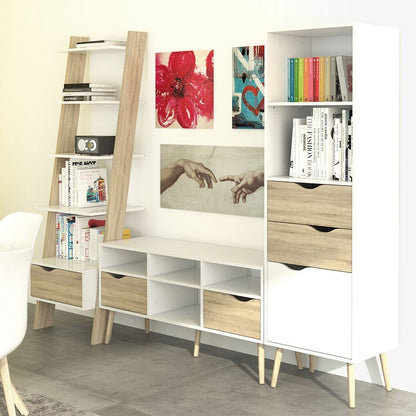 Oslo Bookcase with 2 Drawers and 1 Door White and Oak