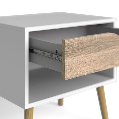 Oslo Bedside Cabinet with 1 Drawer in White and Oak